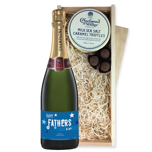 Personalised Champagne - Fathers Day Label And Milk Sea Salt Charbonnel Chocolates Box